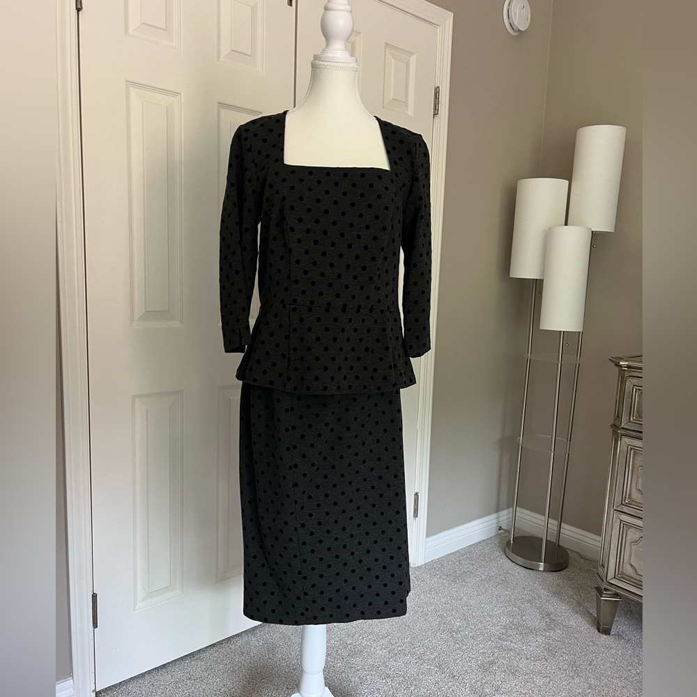Gray with Black Polka Dot Skirt and Top Suite, Size 10